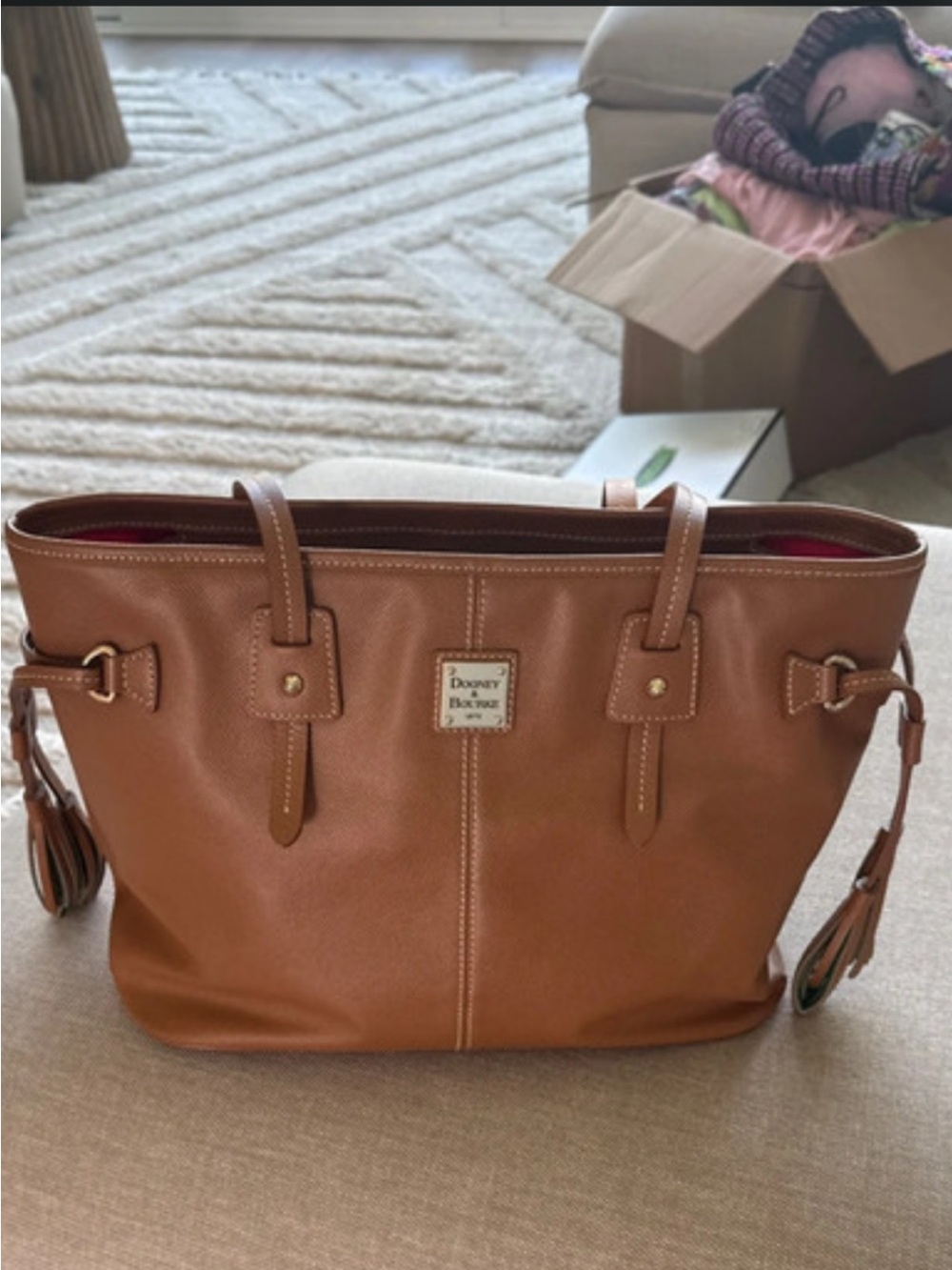 Dooney & Bourke Brown Leather Tote with Red Lining